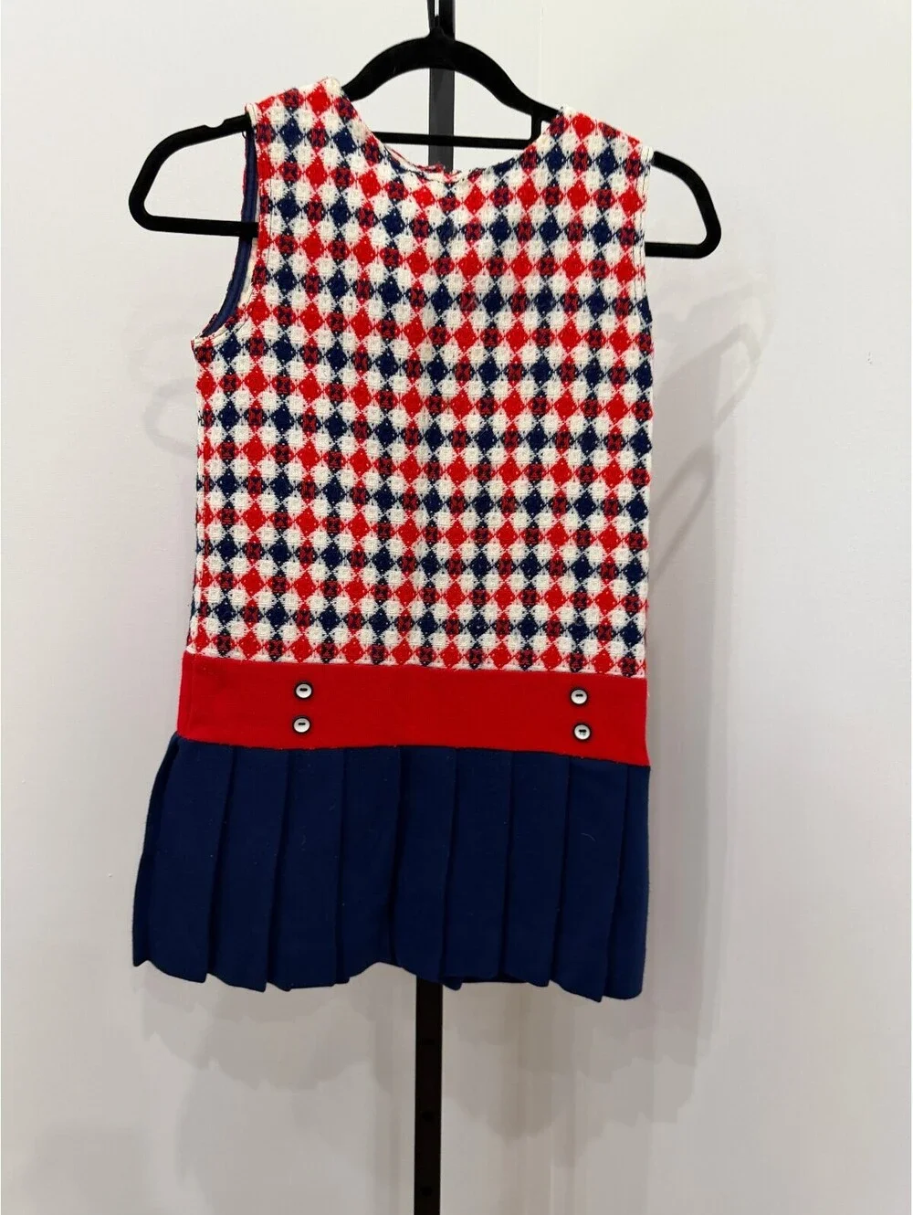 Playmore Girls Size 12 Sleeveless Red, White, and Blue Pleated Dress
